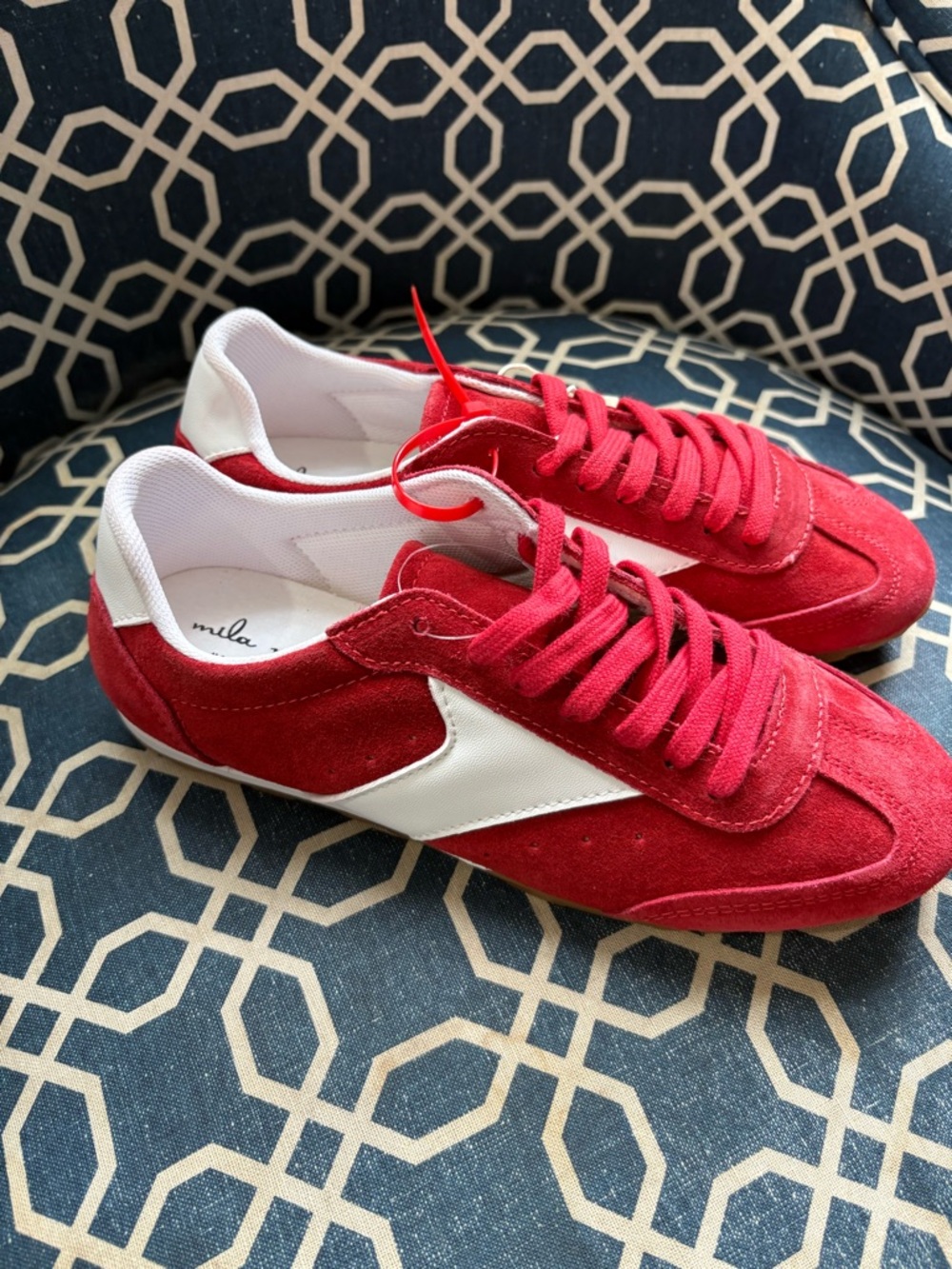 Red Suede Sneakers with White Accent